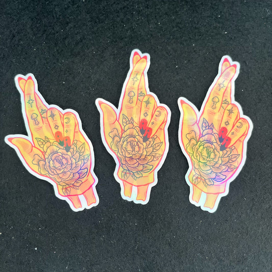 Fingers Crossed Holographic Sticker