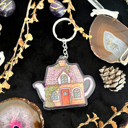 Cottage Teapot Charm Keychain