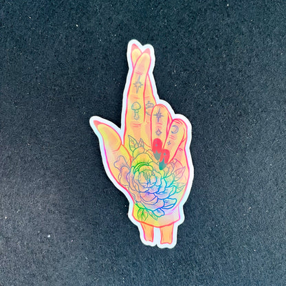 Fingers Crossed Holographic Sticker