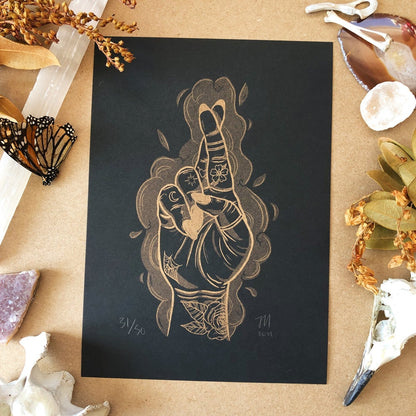 Witchy Hand Risograph Print