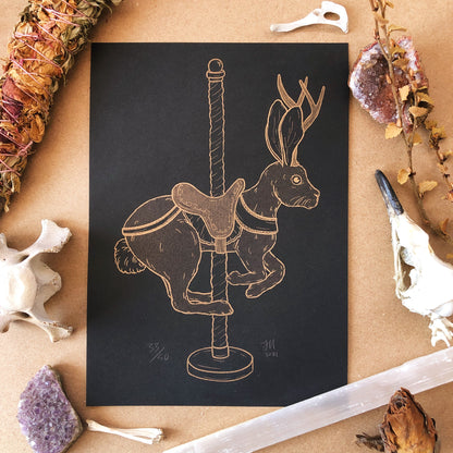 Jackalope Carousel Risograph Print