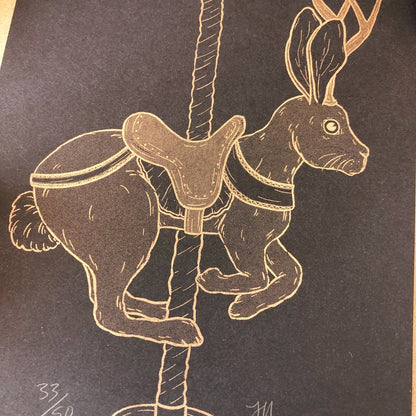 Jackalope Carousel Risograph Print