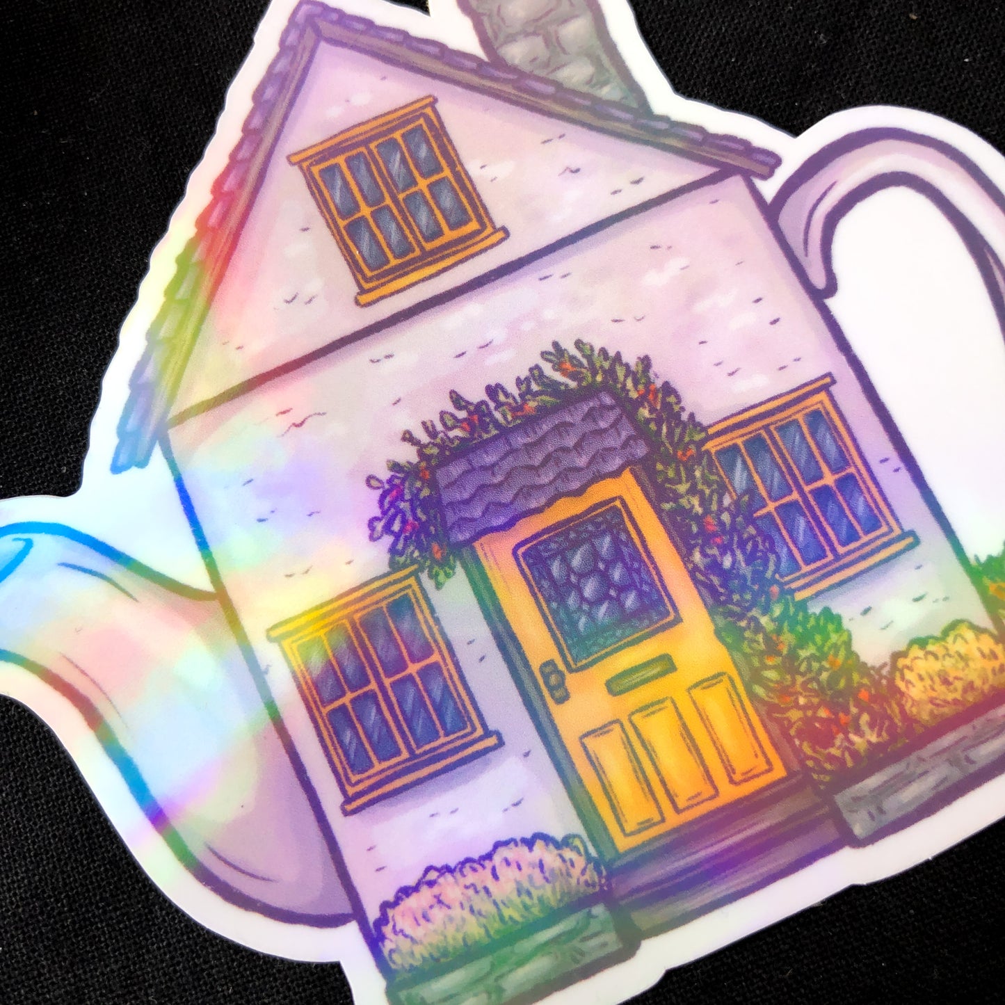 Cottage Teapot Holographic Stickers